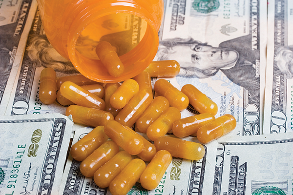 Pills spilled onto money