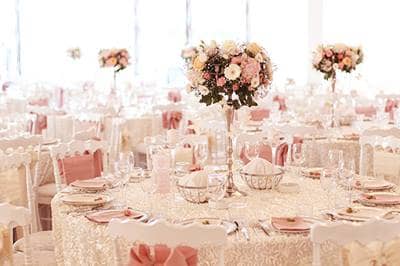 Pink wedding reception tables